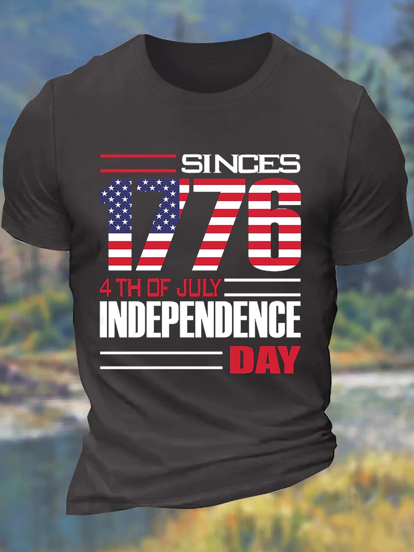 European & American Oversized Men's 1776 Independence Day July 4th Cotton Casual Letter T-Shirt - TT7331