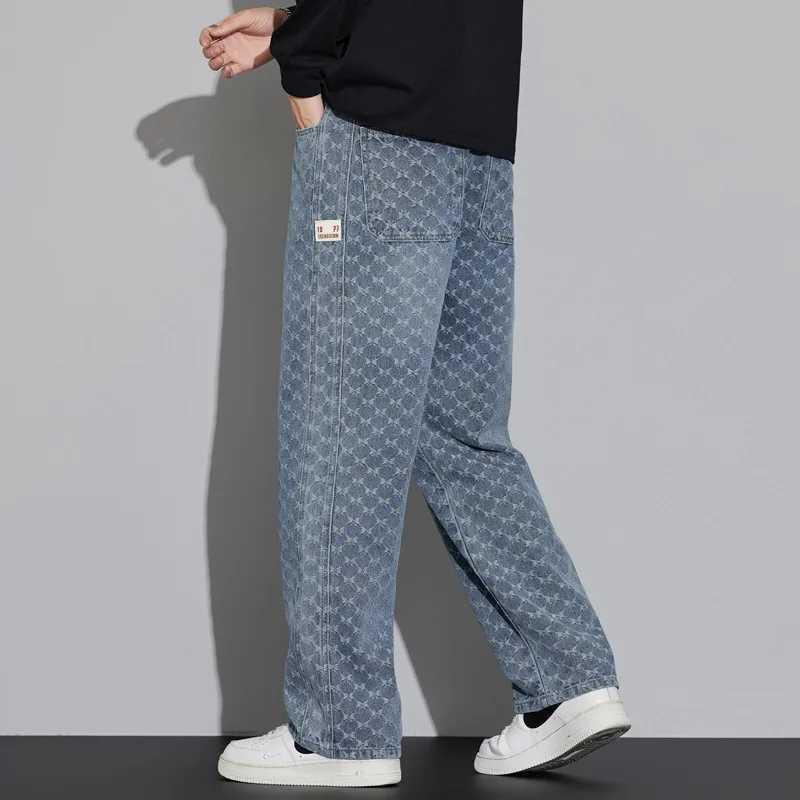 Autumn and Winter Texture Casual Jeans for Men 2025 New Style Loose and Versatile Straight Drawstring Wide Leg Jeans for Men J251030