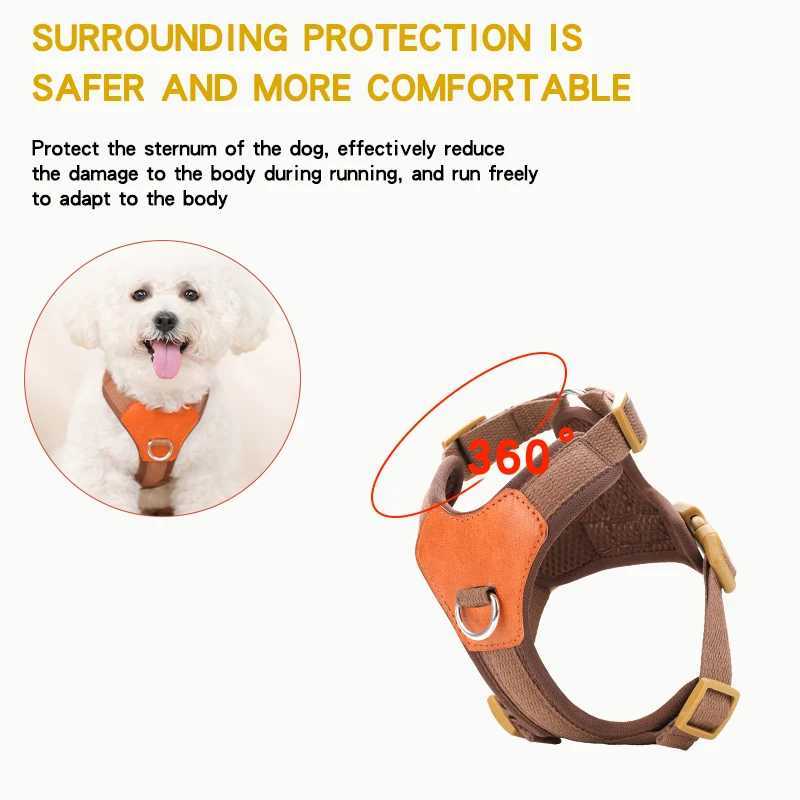 HP374Retro Pet Harness for dogsAdjustable webbing and Highquality PU LeatherBreathable mesh lining J251129