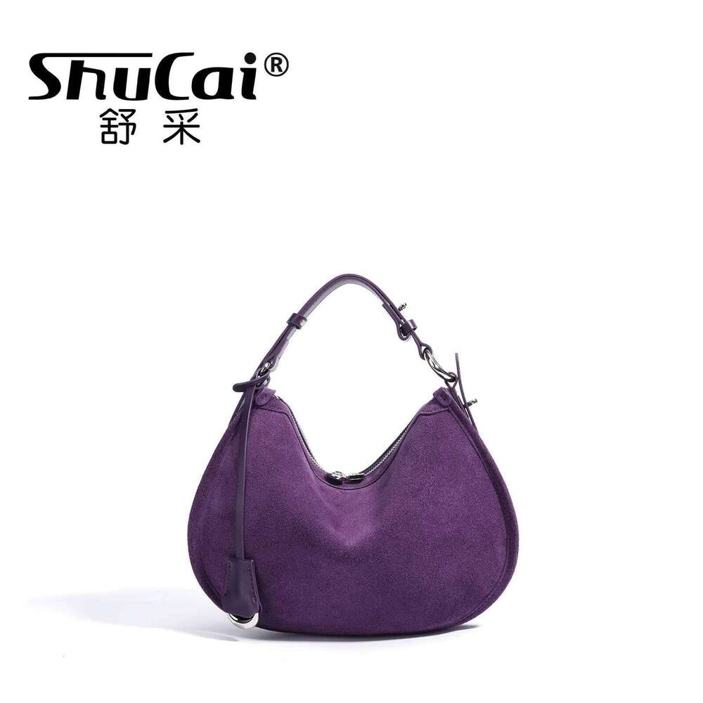 Women's Frosted Leather Crescent Shoulder Bag Fashion Retro Trend Ladies Suede Cowhide Crossbody Handbag Female High Quality