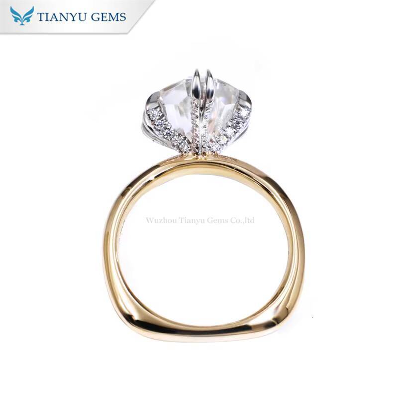 Tianyu Customized Octagon Cut Moissanite Diamond Jewelry Twotone Gold 10K 14K 18K Silver 925 Wreath Engagement Rings