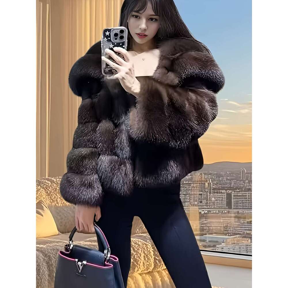 Women S Coat Like Fake Fur Coat Elegant Brown Loose H Silhouette Non Stretchy Outer Chic Cold Weather Jacket For Parties Formal Events Everyday Outfit
