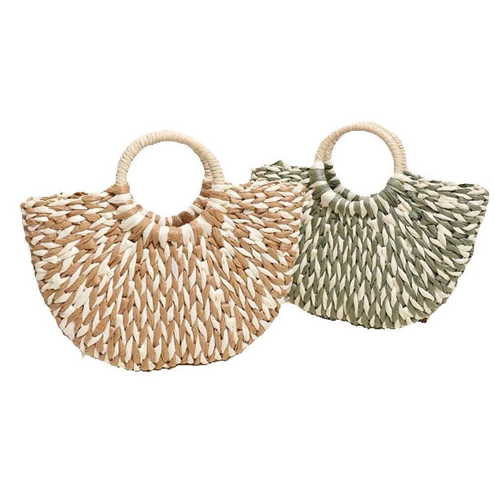 Luxury Handbag Women Straw Tote Large Capacity Half-Round Color Clash Semicircle Weaving Bag Summer Beach Handbag Handbag