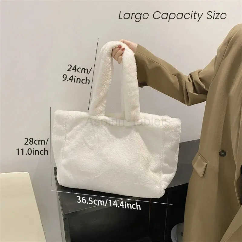 Women Tote Bag Fluffy Faux Fur Handbags Large Capacity Shopping Shoulder Bag Furry Clutch Plush Handbag Cute Winter Christmas M251030