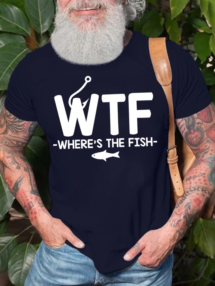 WTF Fish Where? Fun Cotton Crewneck Oversized Casual T-Shirt for Men - TT7292
