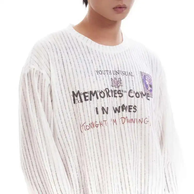 PFNW American Vintage Semitransparent White Letter Printting Long Sleeve White Tshirt For Men And Women Loose Tee Tops 28W6046 251028