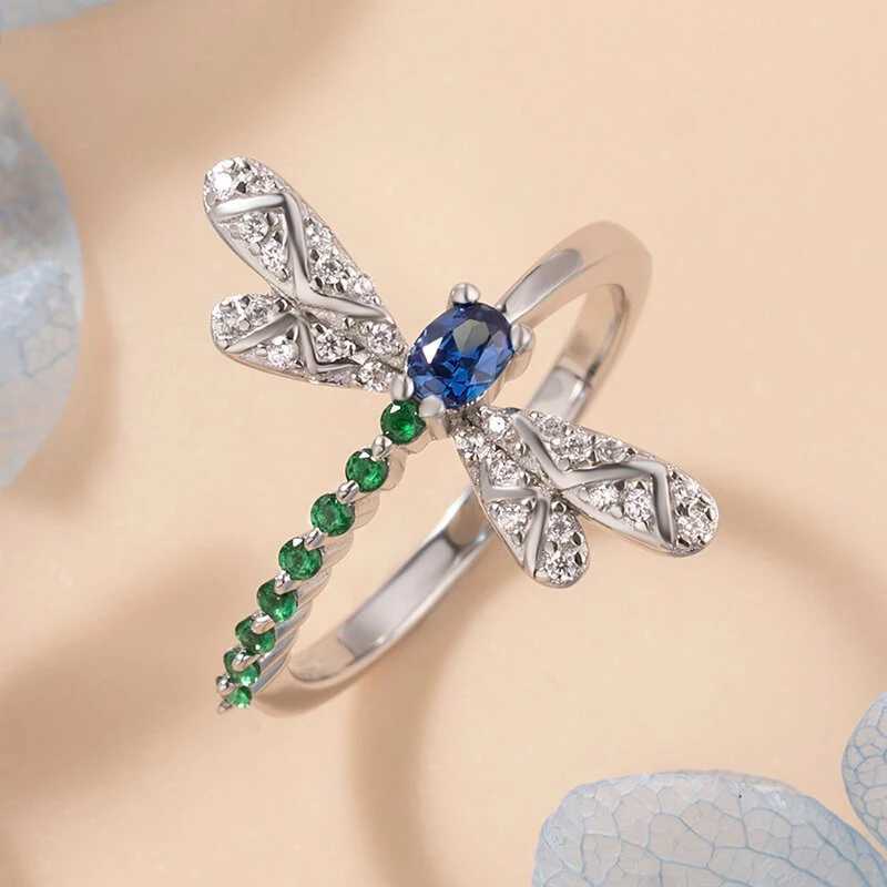 Huitan Chic Dragonfly Rings for Women Blue Green CZ Daily Wear Statement Girls Ring Birthday Gift Dance Party New Trendy JewelryW251030