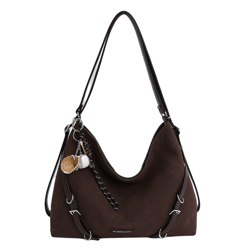 New retro women's suede backpack, large capacity commuter crossbody bag, fashionable single shoulder handbag, trendy versatile designer bag