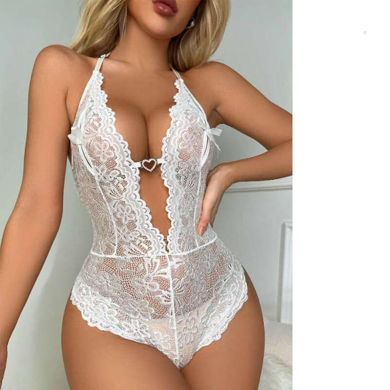 Lace Sexy Lingerie Lace Perspective Hollow V Neck Cute Nightwear Home Fur Pure Sexy Style One Piece Split Fun Underwear