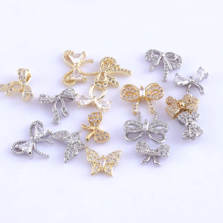 10pcs Nail Art Jewelry Rhinestones Net Red Butterfly Zircon Bow Nail Sticker Diamond Real Gold Electroplating Decorations 251027