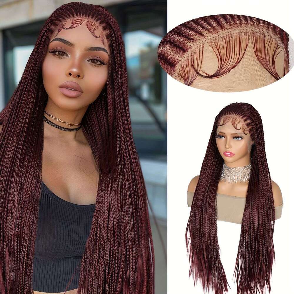 Large Twist Box Braided Synthetic Frontal Faux Locs Wigs 13X4 Lace Front Tribal Braiding Long Wig For Women Bleached Knotless, VEARDA