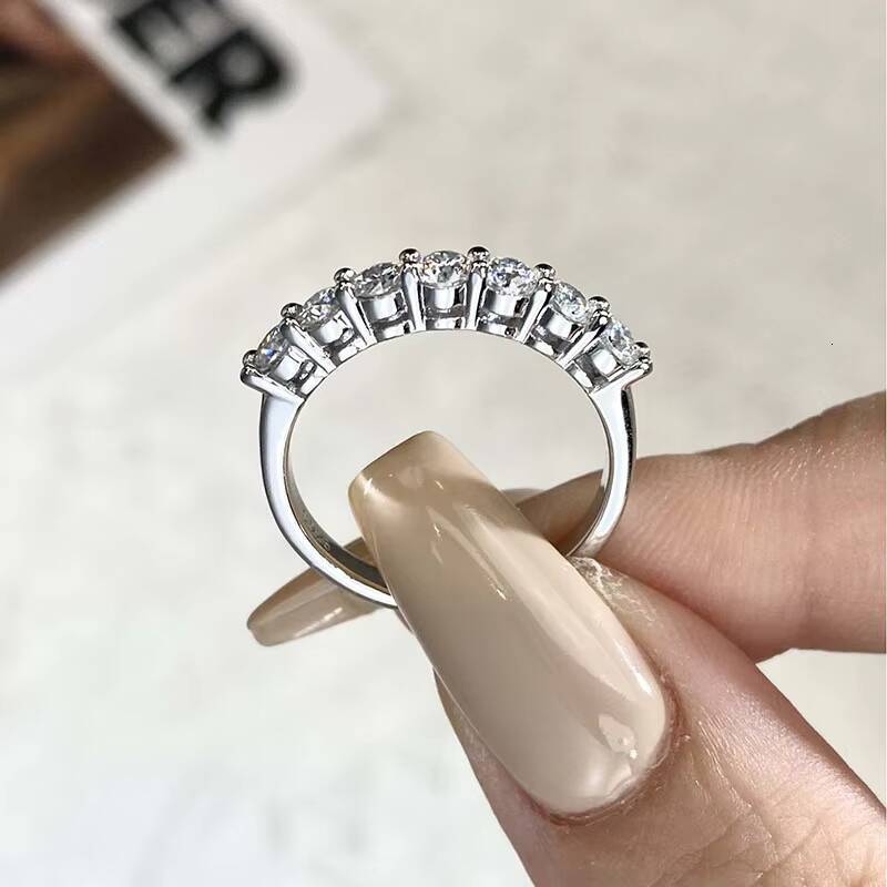 925 Sterling Silver 18k Gold Colorful 7 Stone Diamond Moissanite Eternity Engagement Ring Seven Princess Women Fine Jewelry