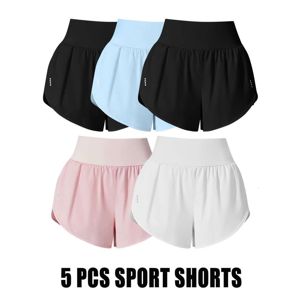 5-Pack Women'S Casual Sport Shorts, Polyester 85% Elastane 15%, Medium Stretch, Polka Dot Pattern, Cross Detail, Knit Fabric, 125g/m², 180g/m² Li