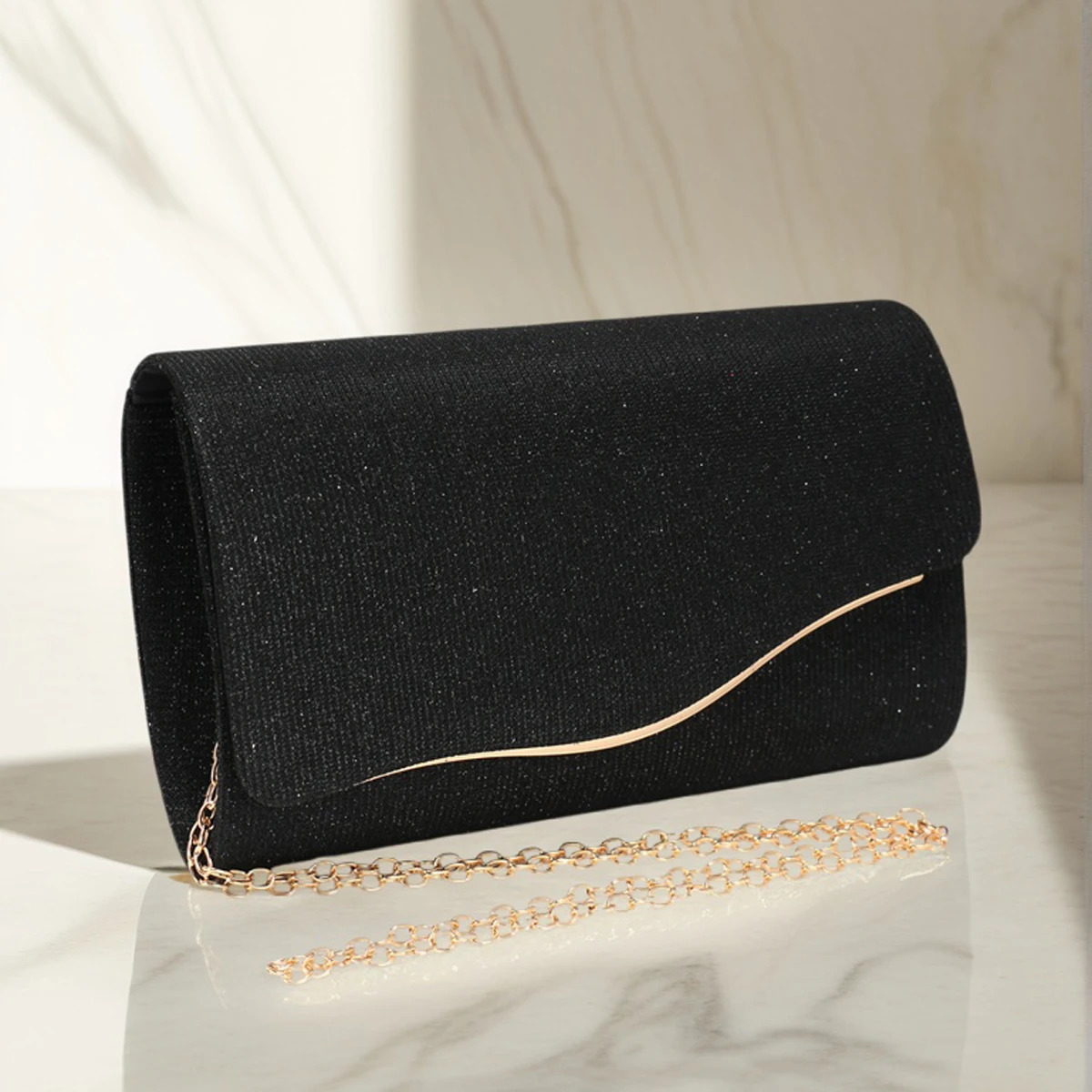Glitter Women Evening Bags Fashion Black Color Lady Party Dress Banquet Clutch Bags With Shoulder Chain Messenger Purse 251030