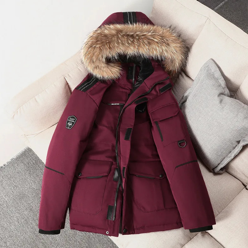 Winter Down Jacket Mens Coldproof Tooling Parka Male South Korea Running Fur Collar Hooded White Duck Down Warm Coat 251028