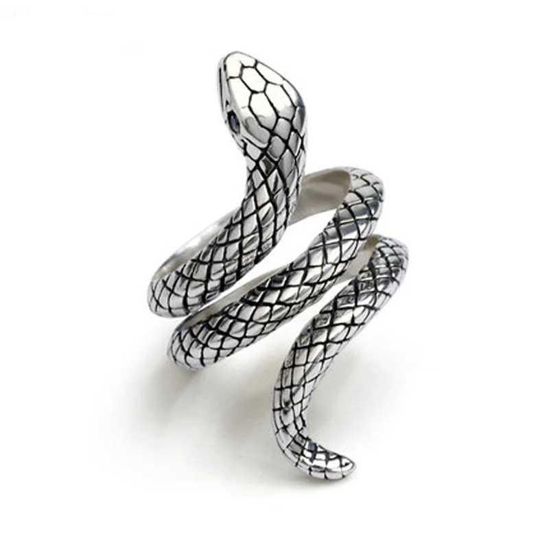 Stereoscopic New Retro Punk Exaggerate Snake Ring 925 sterling silver Rings Thai Silver Opening Rings Adjustable Size JewelryW251030