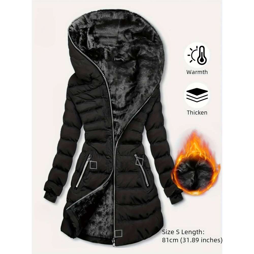 Women S Warm Hooded Thick Insulated With Full Zip Closure Long Sleeve Cold Weather Outerwear Elegant Office To Party For Clothes For Jacket Women Wint