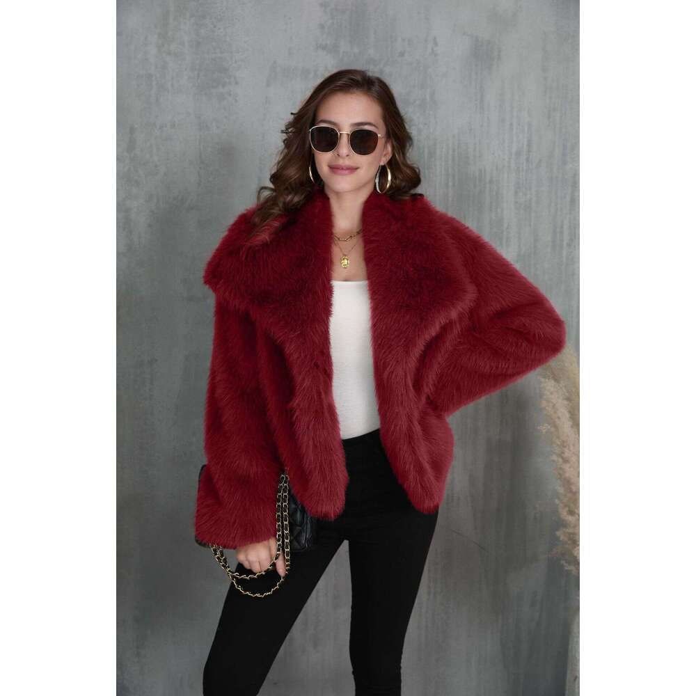 Large Fashion Fur Fox Short Lapel Faux Coat Fluffy