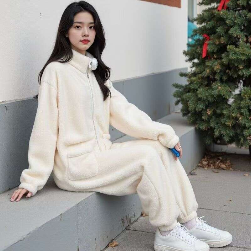 2025 Autumn Winter Solid Color Coral Fleece Nightgown for Women, Thickened and Fleece-Lined, Cute Cartoon Flannel Set