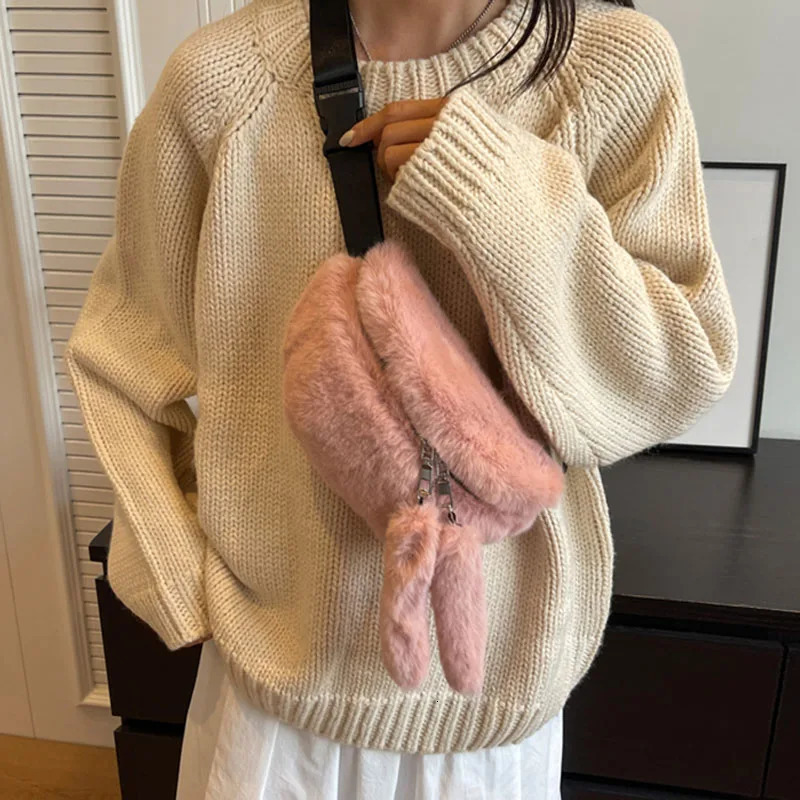 Faux Rabbit Fur Fanny Pack Women Plush Waist Bag Men Winter Bum Bag Female Travel Bum Hip Coins Phone Pouch Casual Chest Bag 251030
