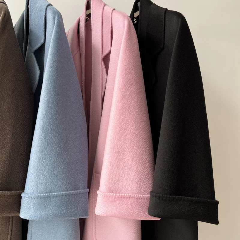 Colors Handmade Bathrobe Style Big Size Water Ripple Doublesided Wool Women Coat Lapel Loose Belt Jacket Autumn Winter 251029