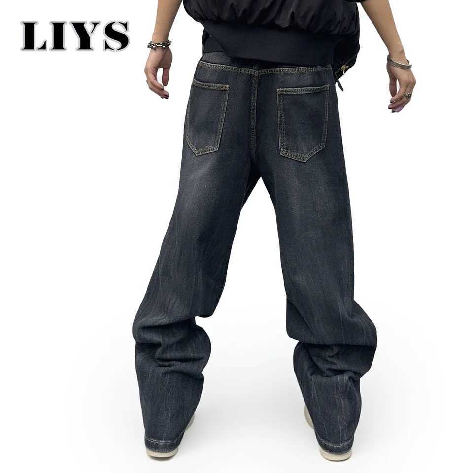 2025 Autumn Mens American Retro Loose Straight Leg Jeans Male Winter Black Daily Casual Denim Pants Women Baggy Stacked Jeans J251030