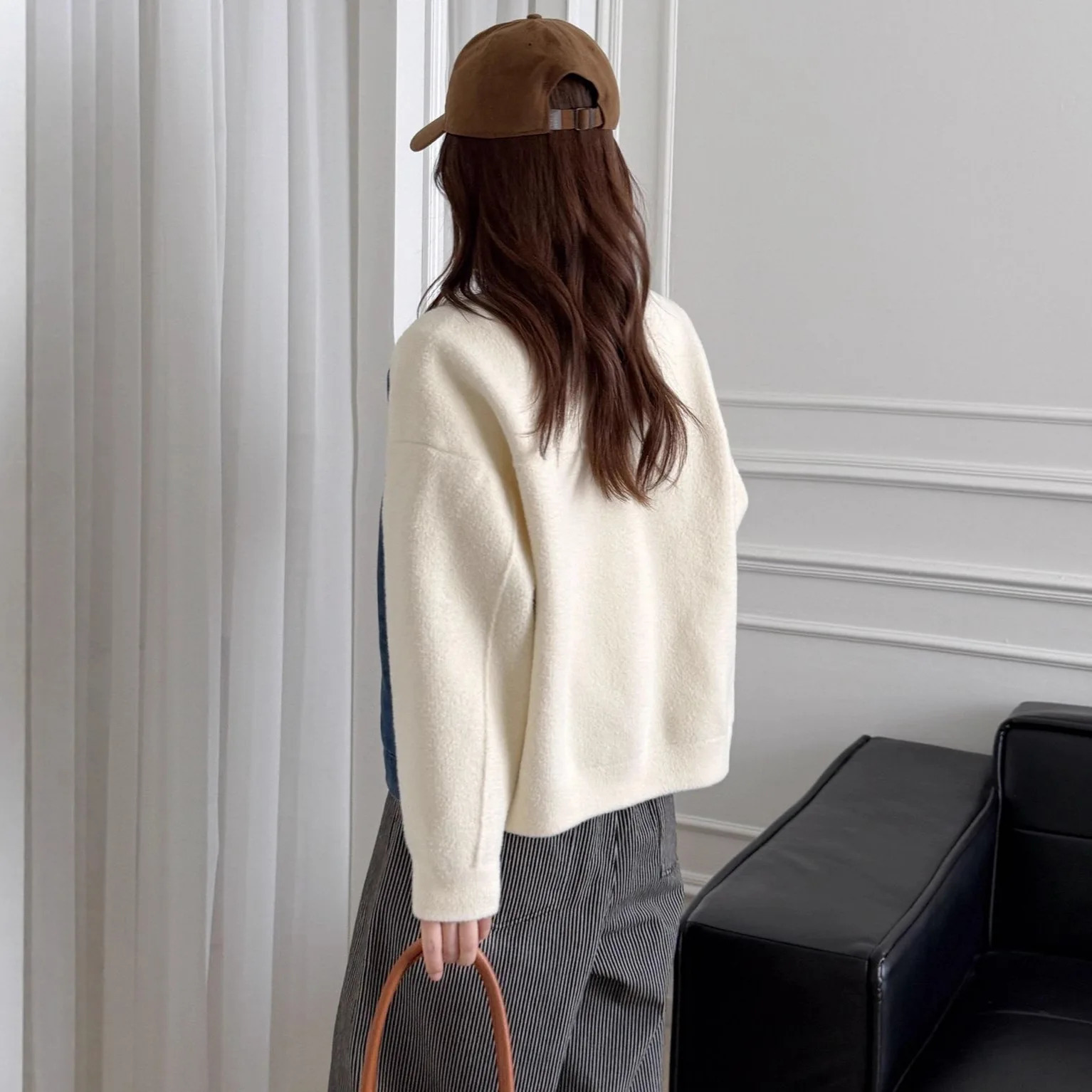 Women Cardigan Coats Denim Splice Jackets Sweaters Turn Down Collar Casual Loose Y2k Streetwear Elegant Knit Autumn Winter 251029