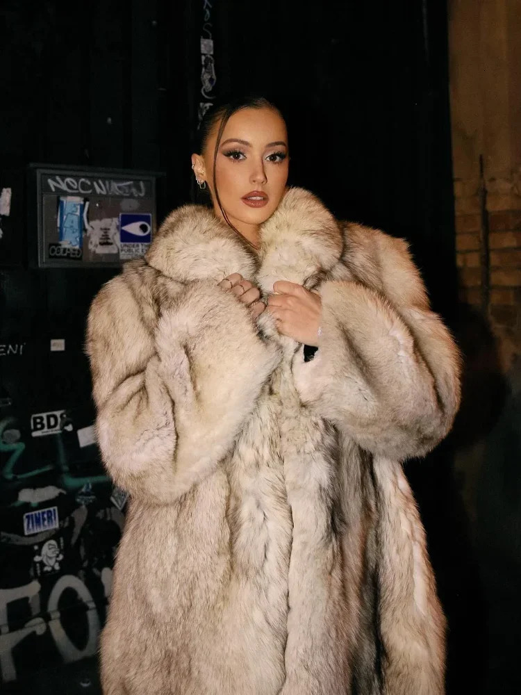 Fashion Faux Fur Warm Thick Long Jackets Women Full Sleeve Pocket Oversize Coat Winter Daily Office Commute High Streetwear 251028