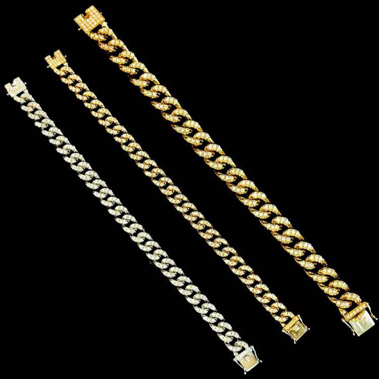 Hiphop Fashion 18K Cuban Natural Diamond Bracelet Full Diamond Exaggerated Jewelry Couple Chain