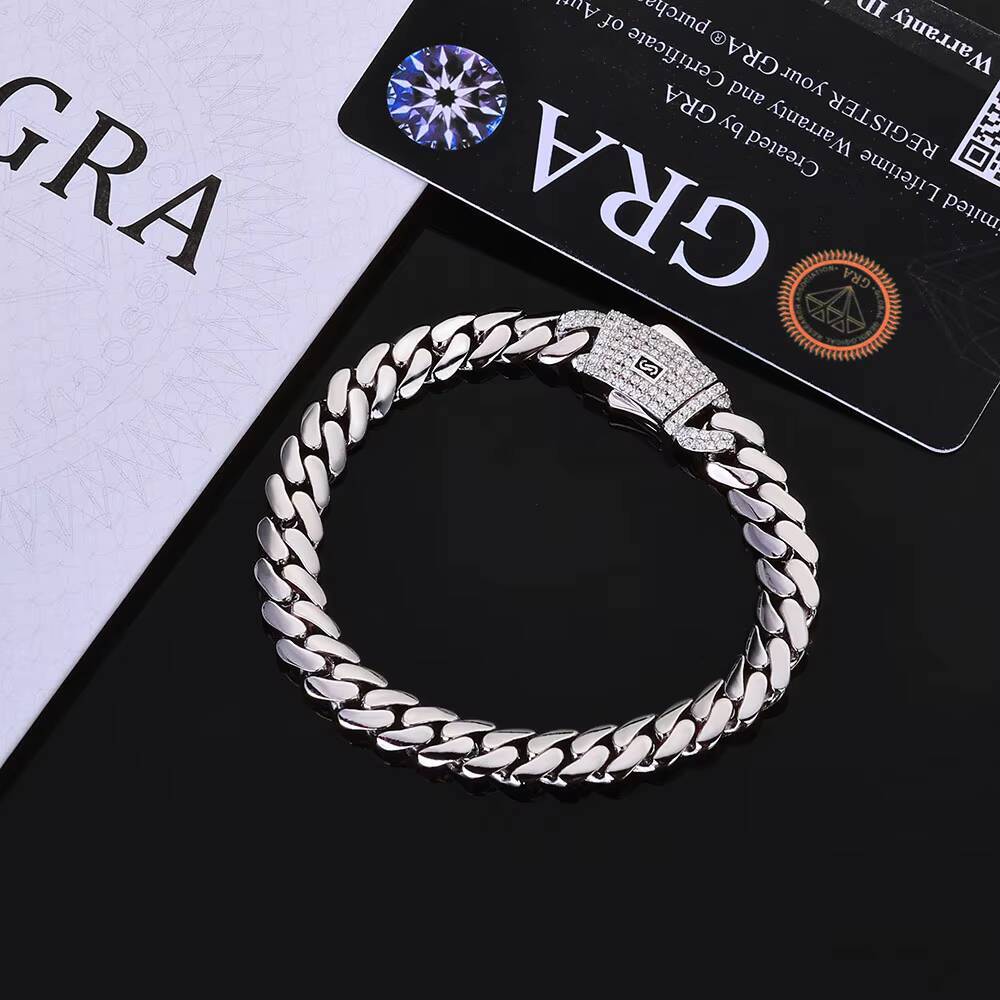 NUOYA High Quality 925 Sterling Silver Cuban Link Chain Iced Out Moissanite Diamond Clasp Smooth Chain Necklace Gift for Women Designer's style