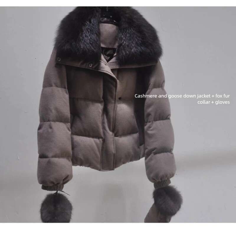 Women Cashmere Coat Filling Goose Down Overcoat Natural Fox Fur Jacket Soft Coats Designer Women