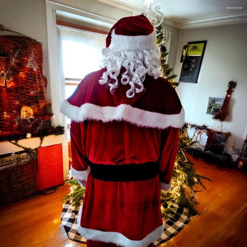 Santa Claus Costume Set Velvet Adult Suit Traditional Red Ensemble Complete Accessories Performances Clothes
