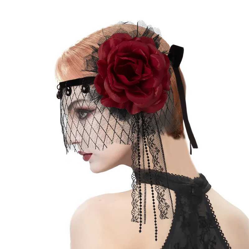 1920s Gatsby Party Spider Jewelry Masks Halloween Masquesrade Wearing Gothic Black Mesh Rose Face Mask Charming HeaddressW251029