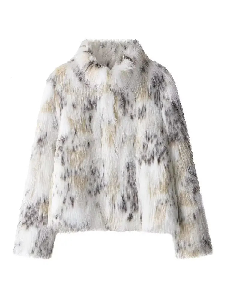 HH Autunm Winter Print Faux Fur Jacket For Women Casual Thick Warm Outerwear Long Sleeve Lapel Collar Coats High Street Top 251028