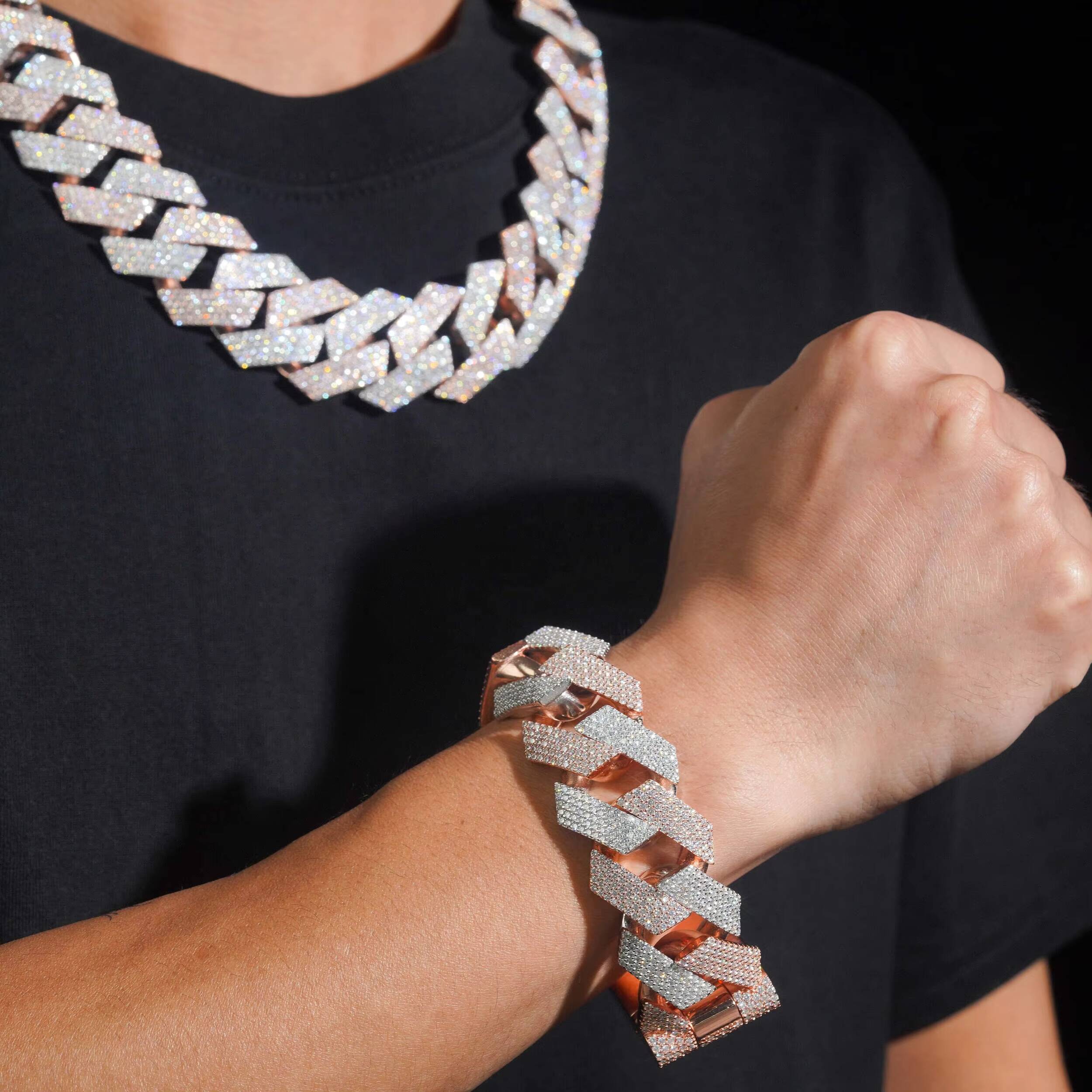 Pass Diamond Tester 28mm VVS Moissanite Diamond Cuban Bracelet Luxury 925 Sterling Silver VVS Mossanite Fashion Bracelet for Men