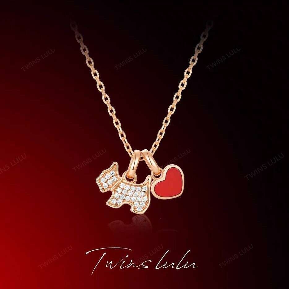 K Gold Plated High Quality Smart Puppy Red Agate Love Necklace Women's french fashion Exquisite High-end Clavicle Chain