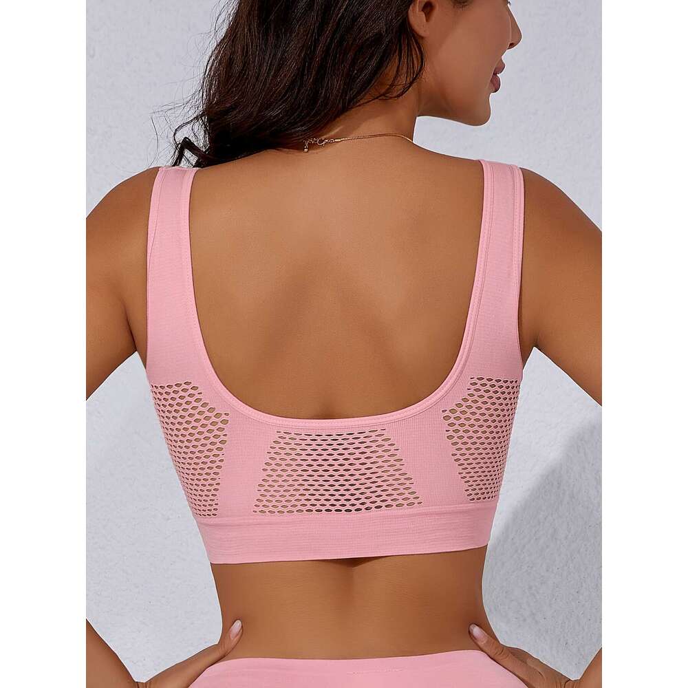 4pcs Women's High- Racerback Sports No Padding, Full-Coverage Back Panel & High Mesh-like Cutouts, Breathable Yoga Gym Running Bras Pink/Black//T