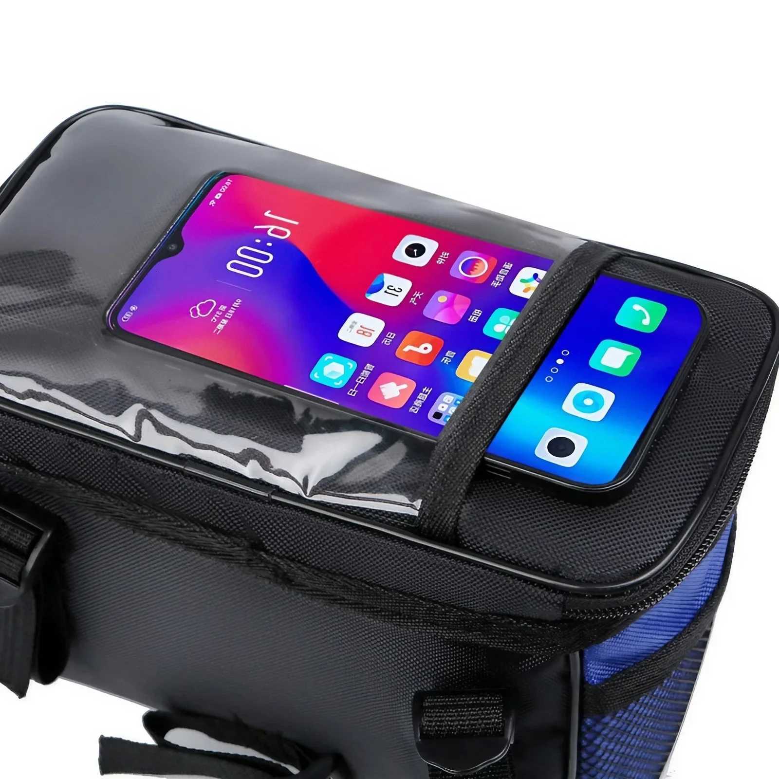 Waterproof Bike Front Handlebar Bag with Reflective Strip and Mesh Pouches for Mountain and Road Biking Safety and Navigation H251029