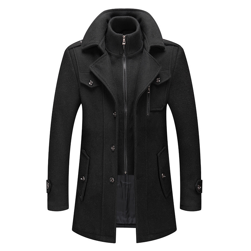 Wool Single-Breasted Loose Thickened Autumn Winter New Men's Wool Coat Business Double Collar Wool Coat