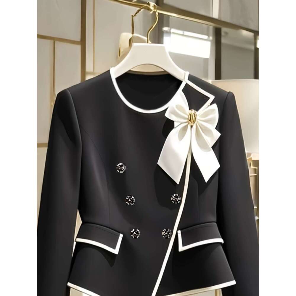 Elegant Jacket Formal To Casual Long Coat With Accent Structured Non Stretch Blazer Hine Washable All Season Outerwear For Office Party Everyday Black