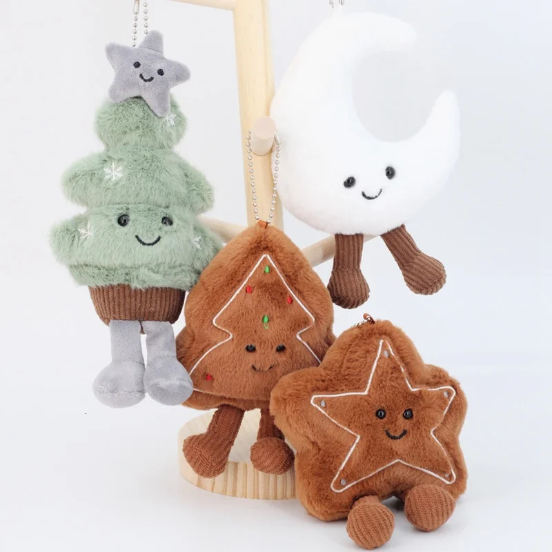 Adorable Christmas Tree Star Plushies Keychains Soft Moon Gingerbread Tree Doll Cartoon Bag Pendant Plush Toy Gifts Girl 251030