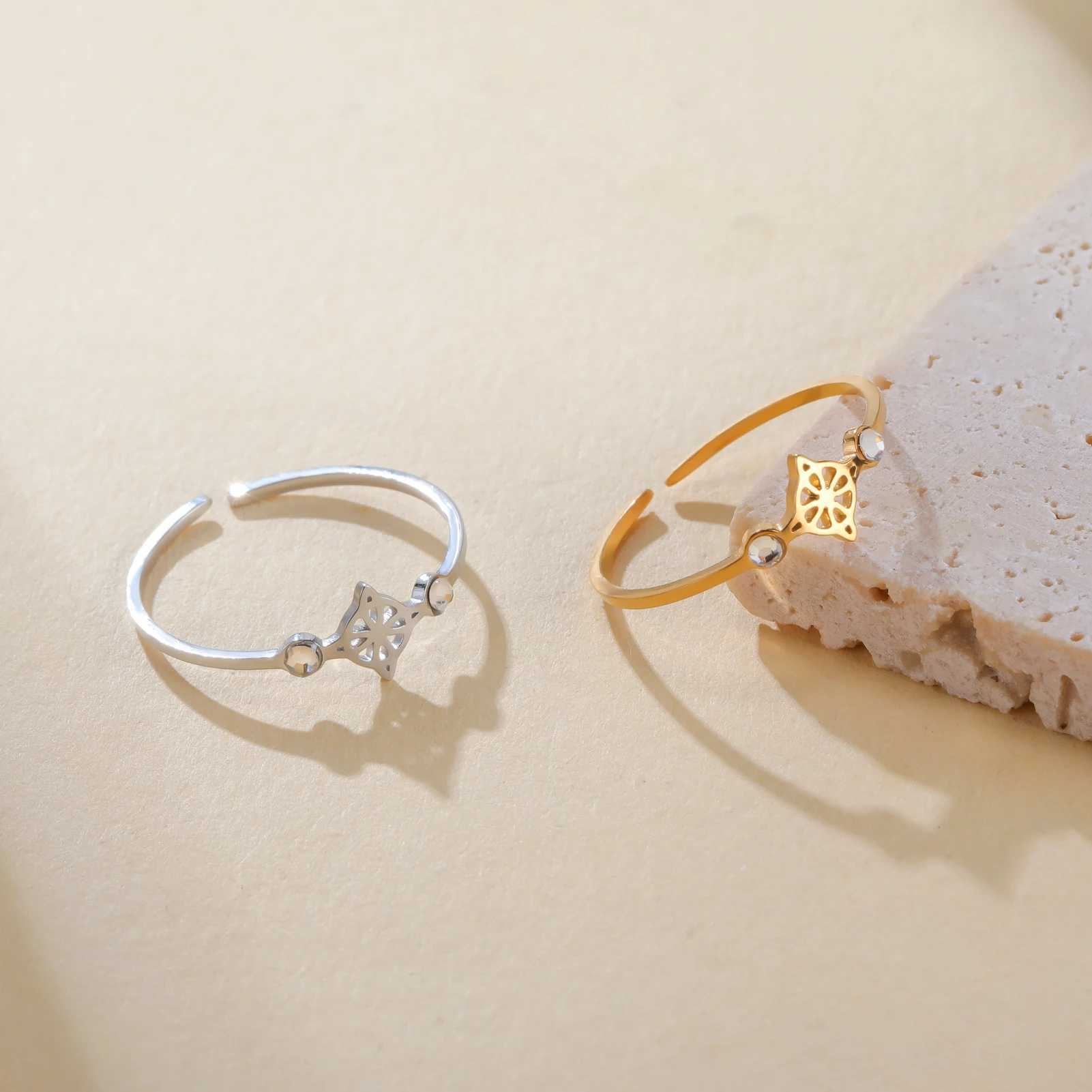 Skyrim Women Clear Zircon Witch Knot Open Ring Stainless Steel Gold Color Adjustable Rings Amulet Witchcraft Jewelry GiftW251030