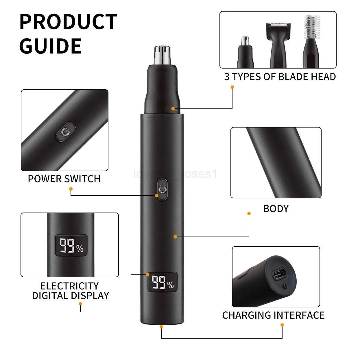 3 in 1 Electric Nose Ear Hair Trimmer Painless Rechargeable Eyebrow Beard Hair Clipper Shaver Nose Hair Trimmer Z251030