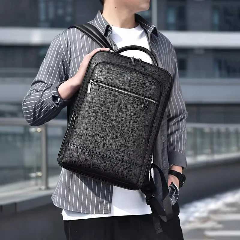 Mens 156 inch Laptop Backpack PU Leather Sahel USB Charging Executive Backpack Briefcase Off Travel Business Shoder Bag Y251011
