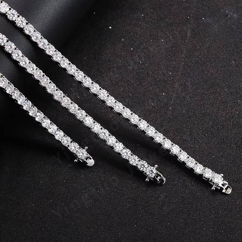 Trendy Tennis Moissanite Necklace 18K Gold Plated 925 Silver Claw Setting Link Chain for Engagement Parties