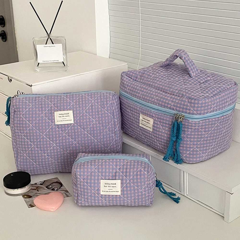 3 Bags Set Fashion Women Classic Cosmetic Bag Large Capacity Toiletry Makeup Organizer Pouch Ladies Zipper Quilted Bag J251115
