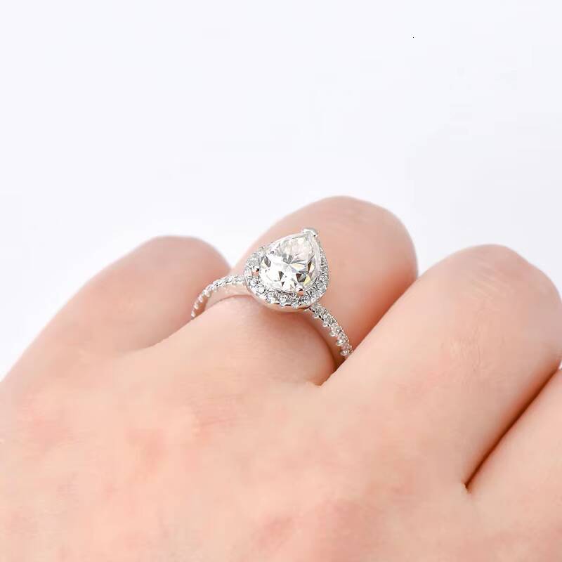 GRA Wedding Band Jewelry 925 Sterling Silver 2ct Pear Cut D Moissanite Halo Engagement Ring Promise Wedding Rings for Women