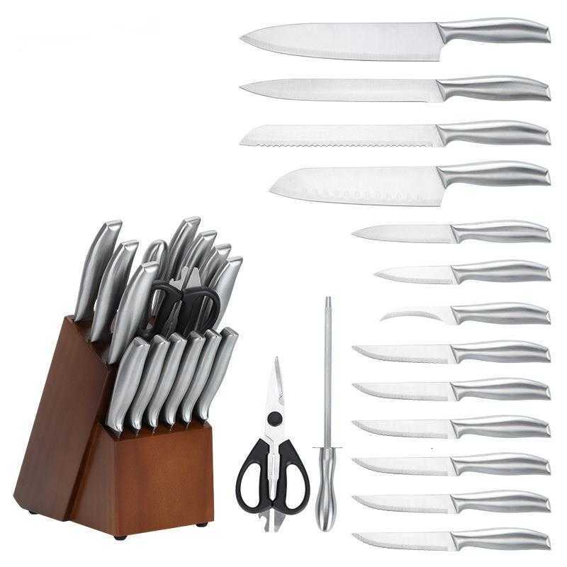 Stainless steel kitchen knife set - 16-piece set for home use, featuring multi-functional cutting knives and a wooden knife holder.X250125