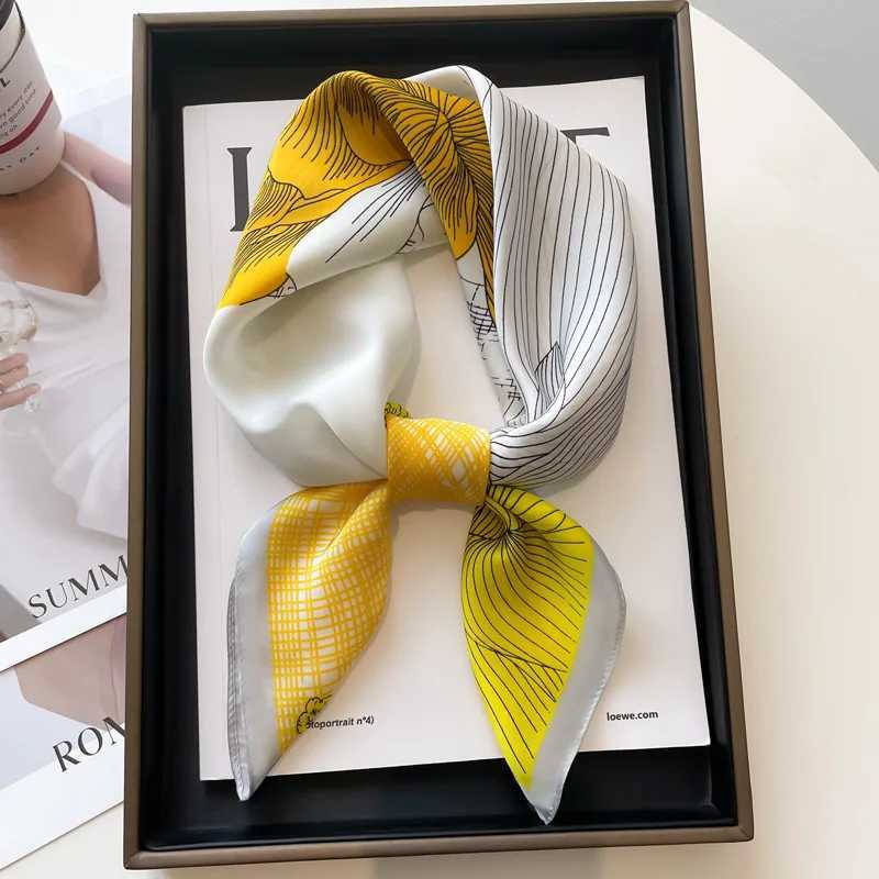 Luxury Black White Print Silk Square Scarf Women Soft Satin Hairband Neckerchief Office Hijab Headband Foulard Bag Ribbons GiftW251029