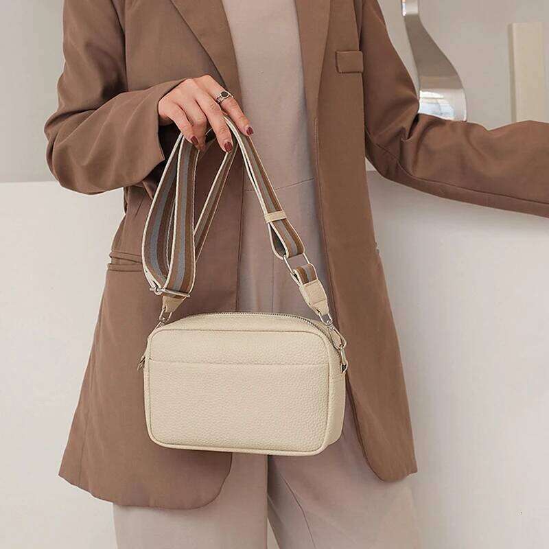 Fashion Color Shoulder PU Leather Crossbody Messenger Bags For Women Wide Strap Small Handbag